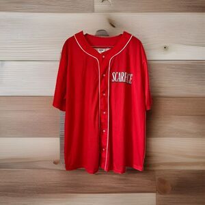 Scarface Tony Montana Red Baseball Jersey 3XL Big & Tall Movie Graphic Button Up
